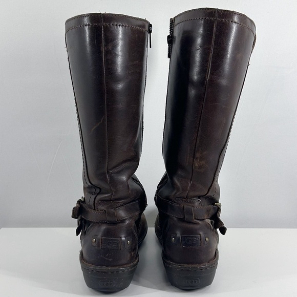 UGG Australia Rosen Brown Leather Tall Riding Boots Sherpa Lined Size 8 - Picture 6 of 10